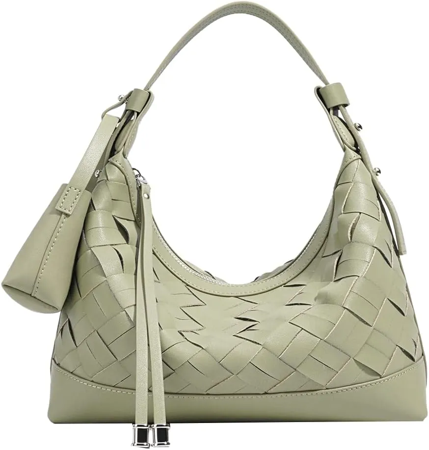 Shoulder Bags for Women Woven Leather Crossbody Bags Clutch Hobo Handbag Trendy Crescent Bag Work Travel Daily