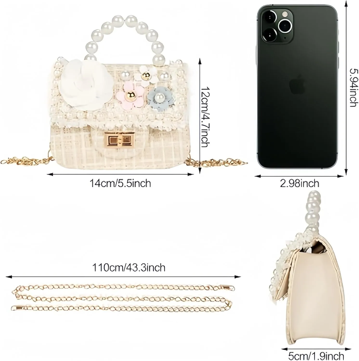 Shoulder Crossbody Bag, Mini Handbag Wallet with Pearl Flower Sunglass Set, Gifts for Little Girls(Pink)