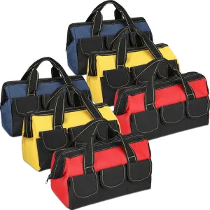 Silkfly 6 Pcs Tool Bag for Men Women Heavy Duty Tool Tote with Waterproof Hard Bottom Multi Pockets Large Mouth Organizer for Various Worker Electrician Carpenter Mechanic(13 Inch,Blue Red Yellow)
