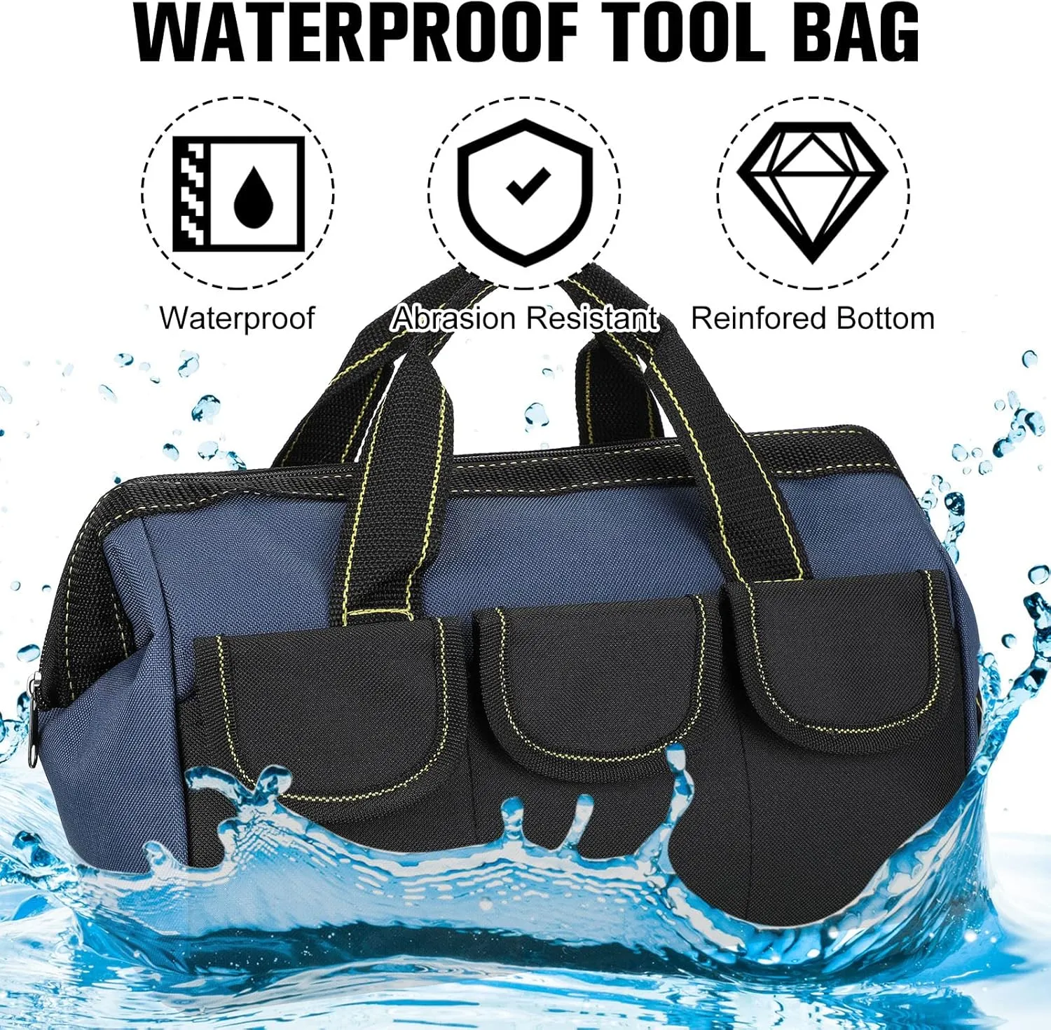 Silkfly 6 Pcs Tool Bag for Men Women Heavy Duty Tool Tote with Waterproof Hard Bottom Multi Pockets Large Mouth Organizer for Various Worker Electrician Carpenter Mechanic(13 Inch,Blue Red Yellow)