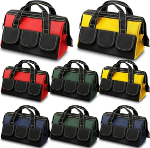 Silkfly 8 Pcs Tool Bags for Men Heavy Duty with Waterproof Hard Bottom Wide Mouth Large Tool Tote Bag Multi Pockets Organizer Tools Kit for Electrician Carpenter Mechanic Dad Gifts(16 Inch)