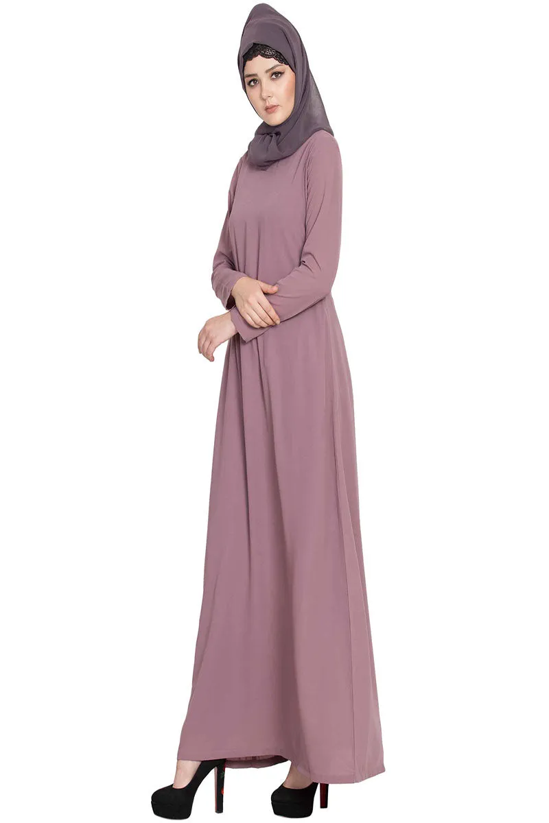 Simple Abaya | Colourful Abaya With Side Pockets-Puce Pink