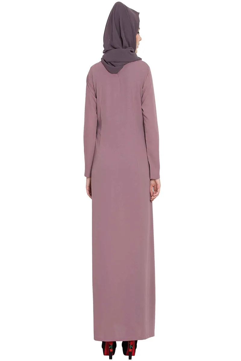 Simple Abaya | Colourful Abaya With Side Pockets-Puce Pink