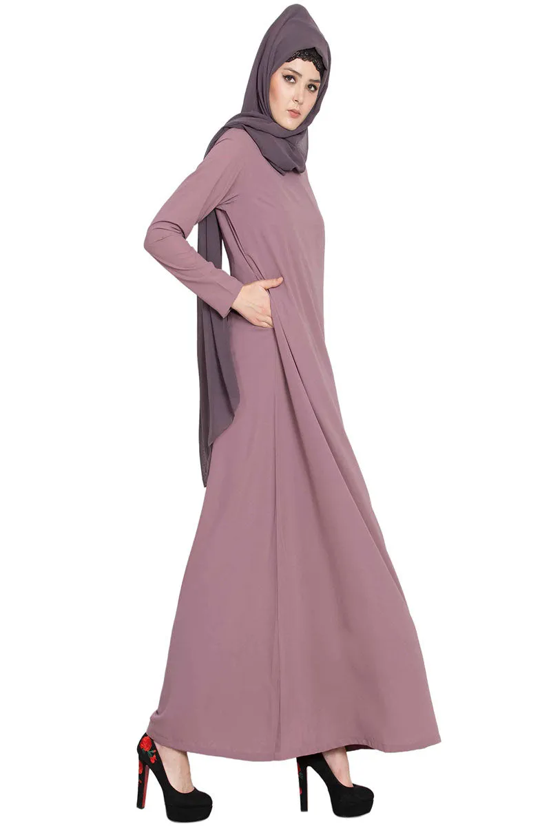 Simple Abaya | Colourful Abaya With Side Pockets-Puce Pink