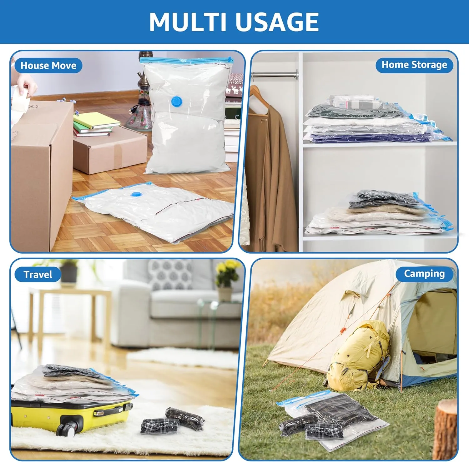 Simple Deluxe 25 Pack Space Saver Bags (5 Jumbo/5 Large/5 Medium/5 Small/5 Roll M) 80% Space Saver Bags with Travelling Pump for Quilts and Blankets Storage