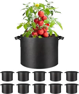 Simple Deluxe Grow Bags 5 Gallon 10 Pack Planter Pots with Handles, Thickened Nonwoven Fabric Aeration Cloth Bag, Heavy Duty Gardening for Tomoato, Potato, Vegetable, Herbs and Flowers, Black