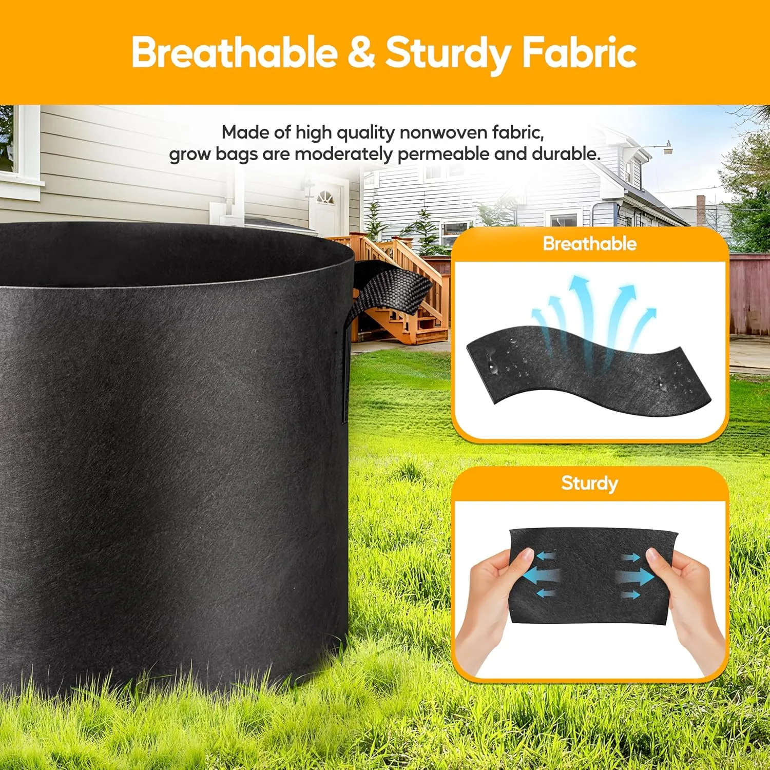 Simple Deluxe Grow Bags 5 Gallon 10 Pack Planter Pots with Handles, Thickened Nonwoven Fabric Aeration Cloth Bag, Heavy Duty Gardening for Tomoato, Potato, Vegetable, Herbs and Flowers, Black