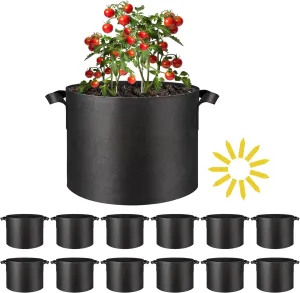 Simple Deluxe Grow Bags 5 Gallon 12 Pack Planter Pots with Handles, Thickened Nonwoven Fabric Aeration Cloth Bag, Heavy Duty Gardening for Tomoato, Potato, Vegetable and Flowers, Black with 12 Labels