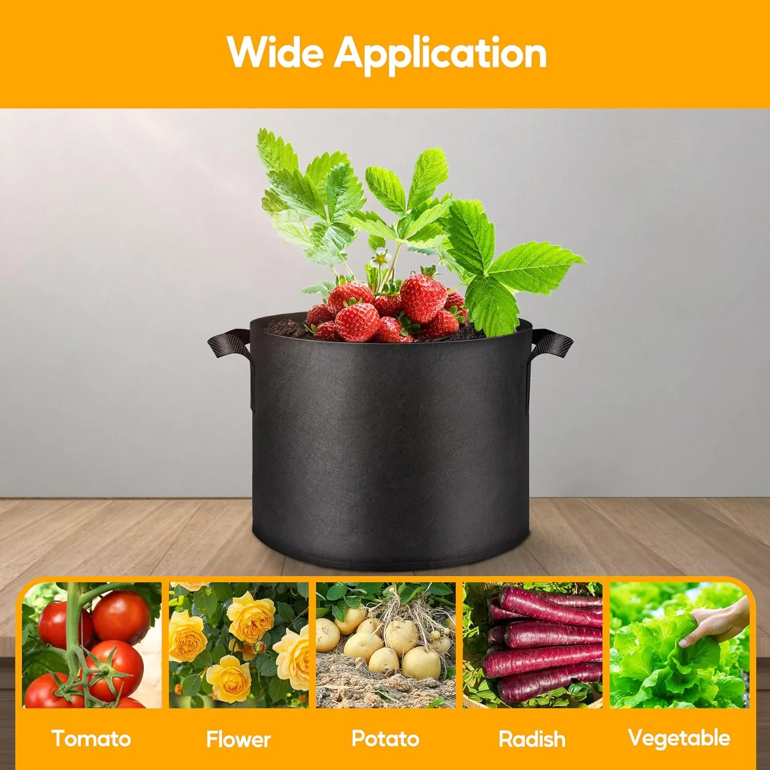 Simple Deluxe Grow Bags 5 Gallon 12 Pack Planter Pots with Handles, Thickened Nonwoven Fabric Aeration Cloth Bag, Heavy Duty Gardening for Tomoato, Potato, Vegetable and Flowers, Black with 12 Labels