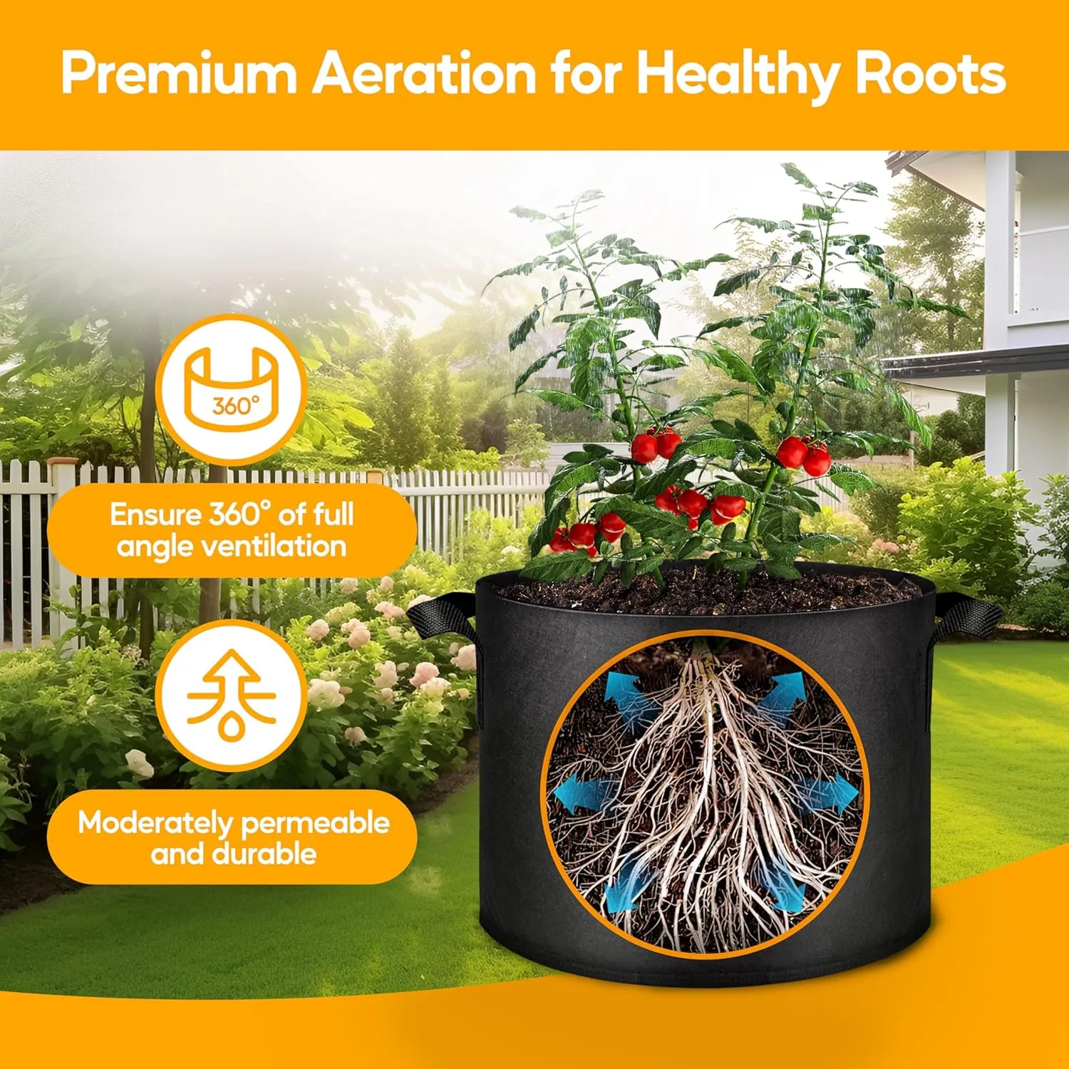 Simple Deluxe Grow Bags 5 Gallon 12 Pack Planter Pots with Handles, Thickened Nonwoven Fabric Aeration Cloth Bag, Heavy Duty Gardening for Tomoato, Potato, Vegetable and Flowers, Black with 12 Labels