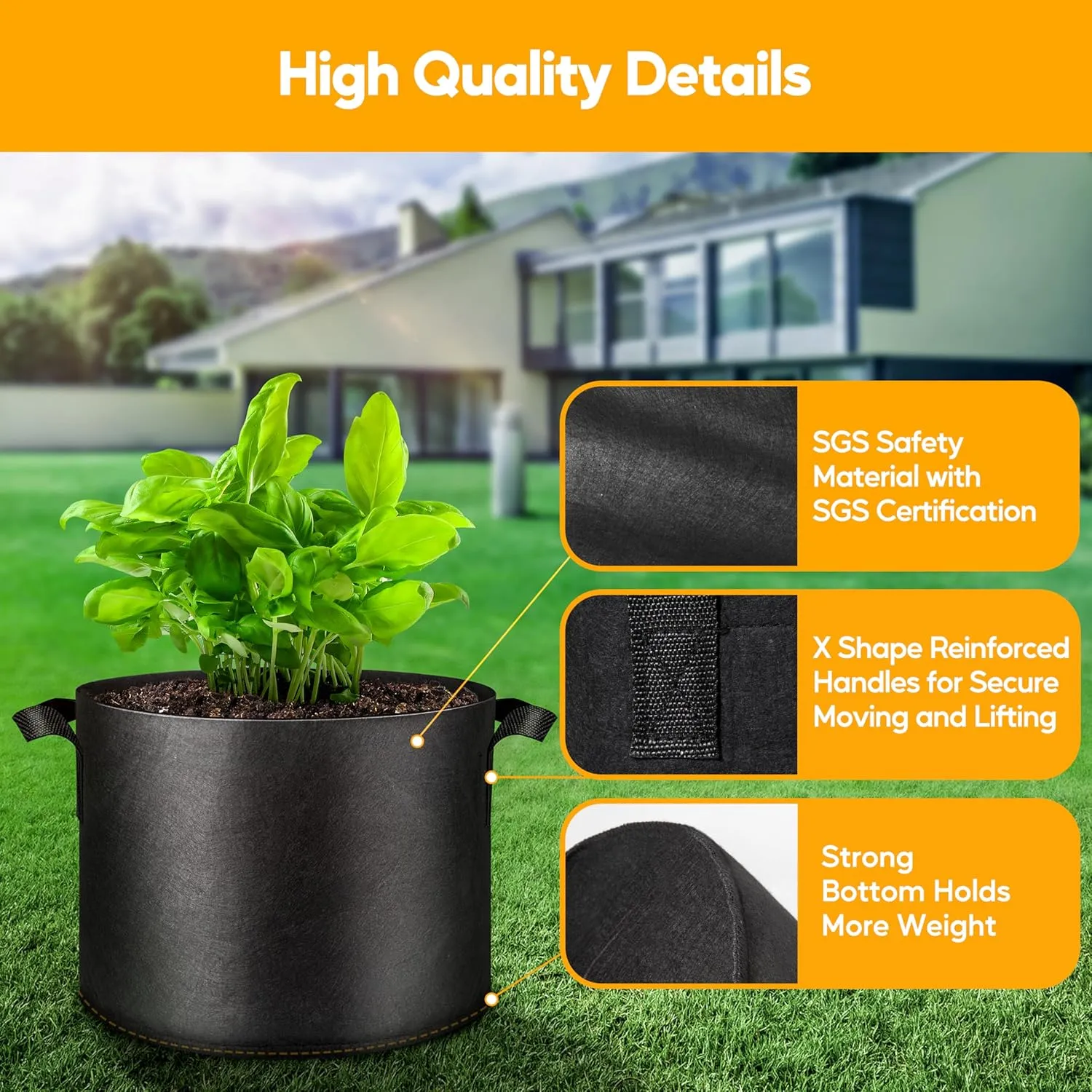 Simple Deluxe Grow Bags 5 Gallon 12 Pack Planter Pots with Handles, Thickened Nonwoven Fabric Aeration Cloth Bag, Heavy Duty Gardening for Tomoato, Potato, Vegetable and Flowers, Black with 12 Labels