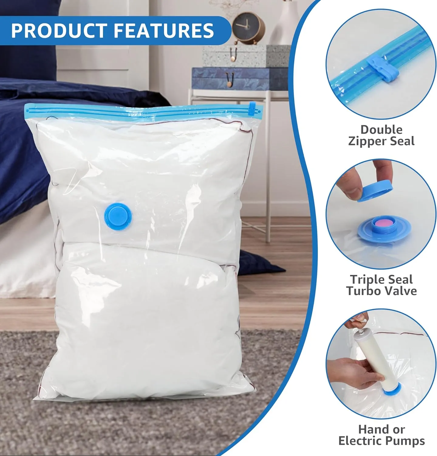 Simple Deluxe Vacuum Storage Bags 20 Pack, Space Saver Bags with Hand Pump, Vacuum Seal Bags for Clothing Travel, Comforters, Blankets, Bedding, Pillows (4 Jumbo/4 Large/4 Medium/4 Small/4 Roll M)