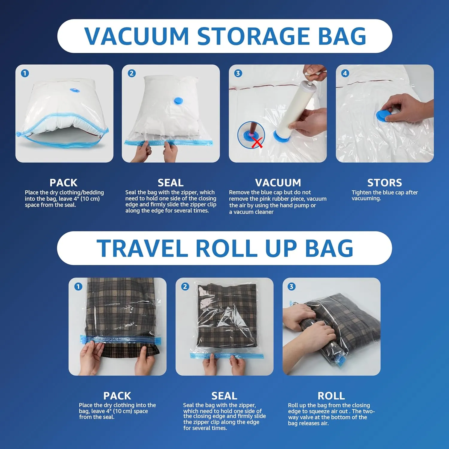 Simple Deluxe Vacuum Storage Bags 20 Pack, Space Saver Bags with Hand Pump, Vacuum Seal Bags for Clothing Travel, Comforters, Blankets, Bedding, Pillows (4 Jumbo/4 Large/4 Medium/4 Small/4 Roll M)