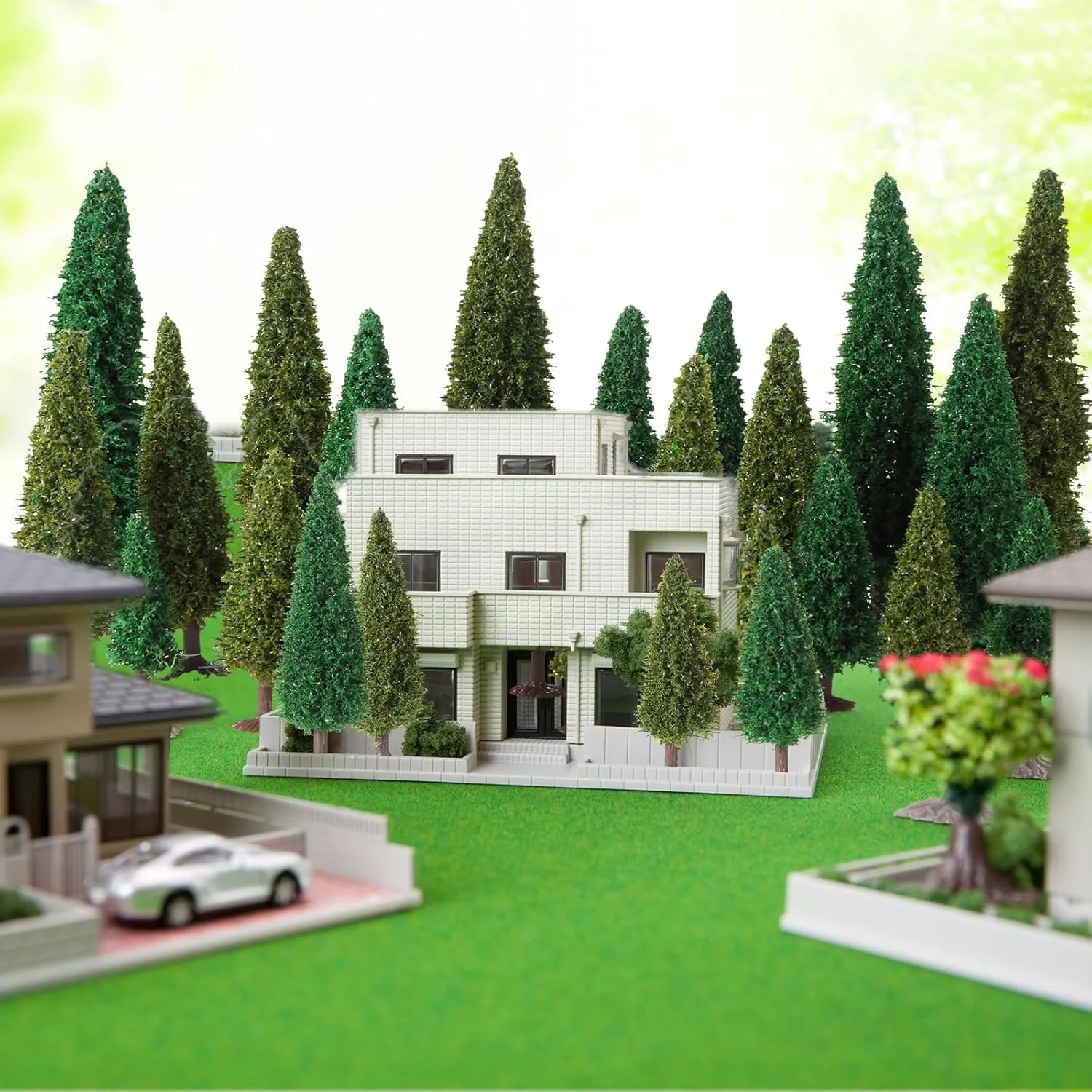 Skylety 35 Pcs Model Trees 2.16in-4.9in Green Train Scenery Landscape Pine Miniature Diorama Trees Mixed Model Bottle Brush Plants for Road Architecture Building DIY Decoration Gift