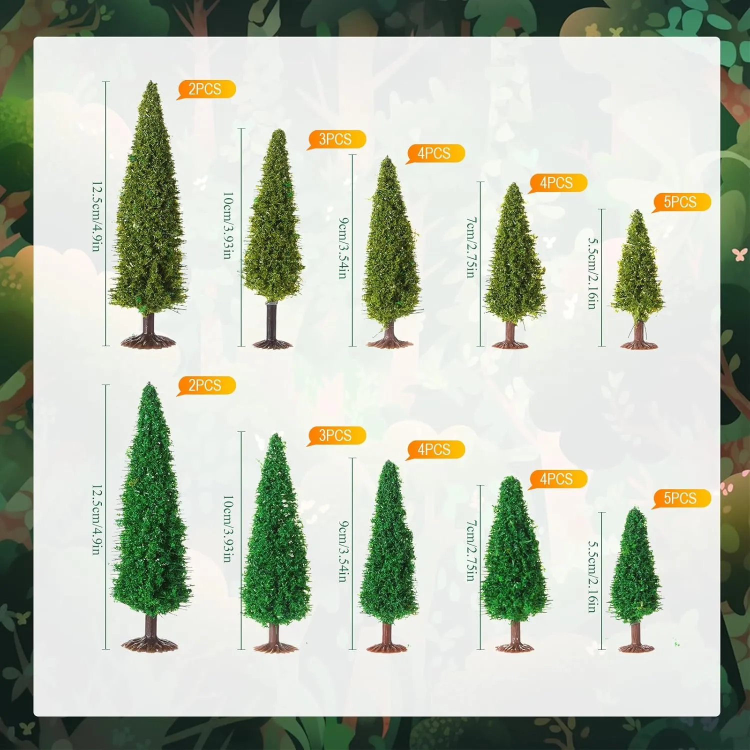 Skylety 35 Pcs Model Trees 2.16in-4.9in Green Train Scenery Landscape Pine Miniature Diorama Trees Mixed Model Bottle Brush Plants for Road Architecture Building DIY Decoration Gift