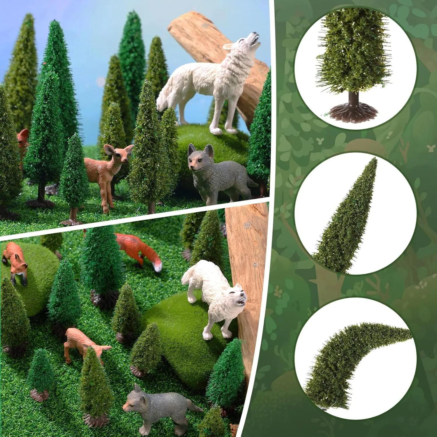 Skylety 35 Pcs Model Trees 2.16in-4.9in Green Train Scenery Landscape Pine Miniature Diorama Trees Mixed Model Bottle Brush Plants for Road Architecture Building DIY Decoration Gift