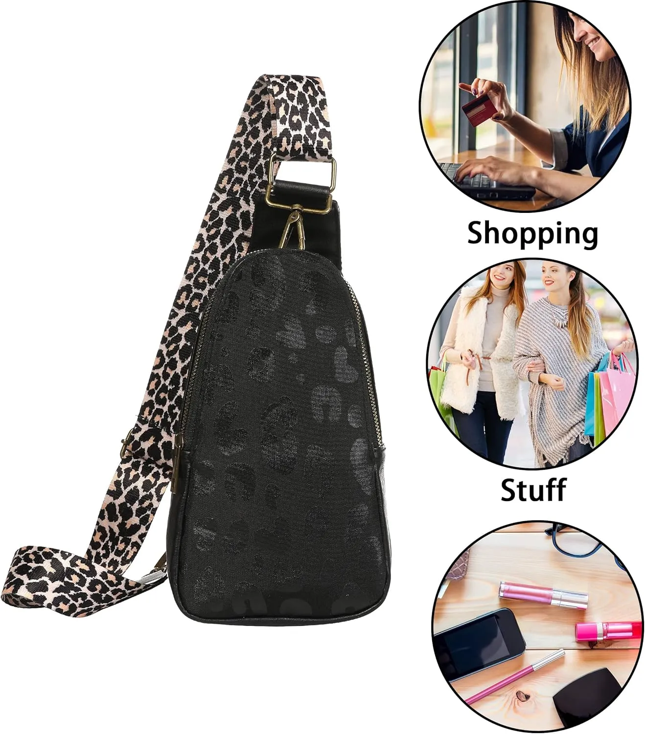 Sling Bag for Women Crossbody Sling Backpack Chest Bags with Leopard Strap Sash Purse for Traveling Hiking