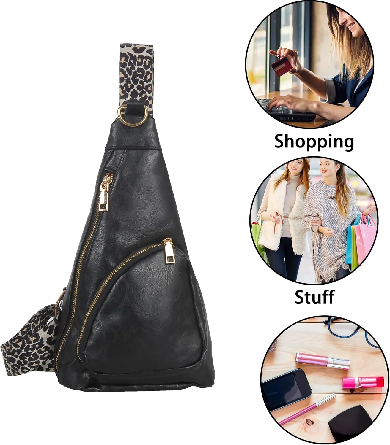 Sling Bag for Women Crossbody Sling Backpack Chest Bags with Leopard Strap Sash Purse for Traveling Hiking