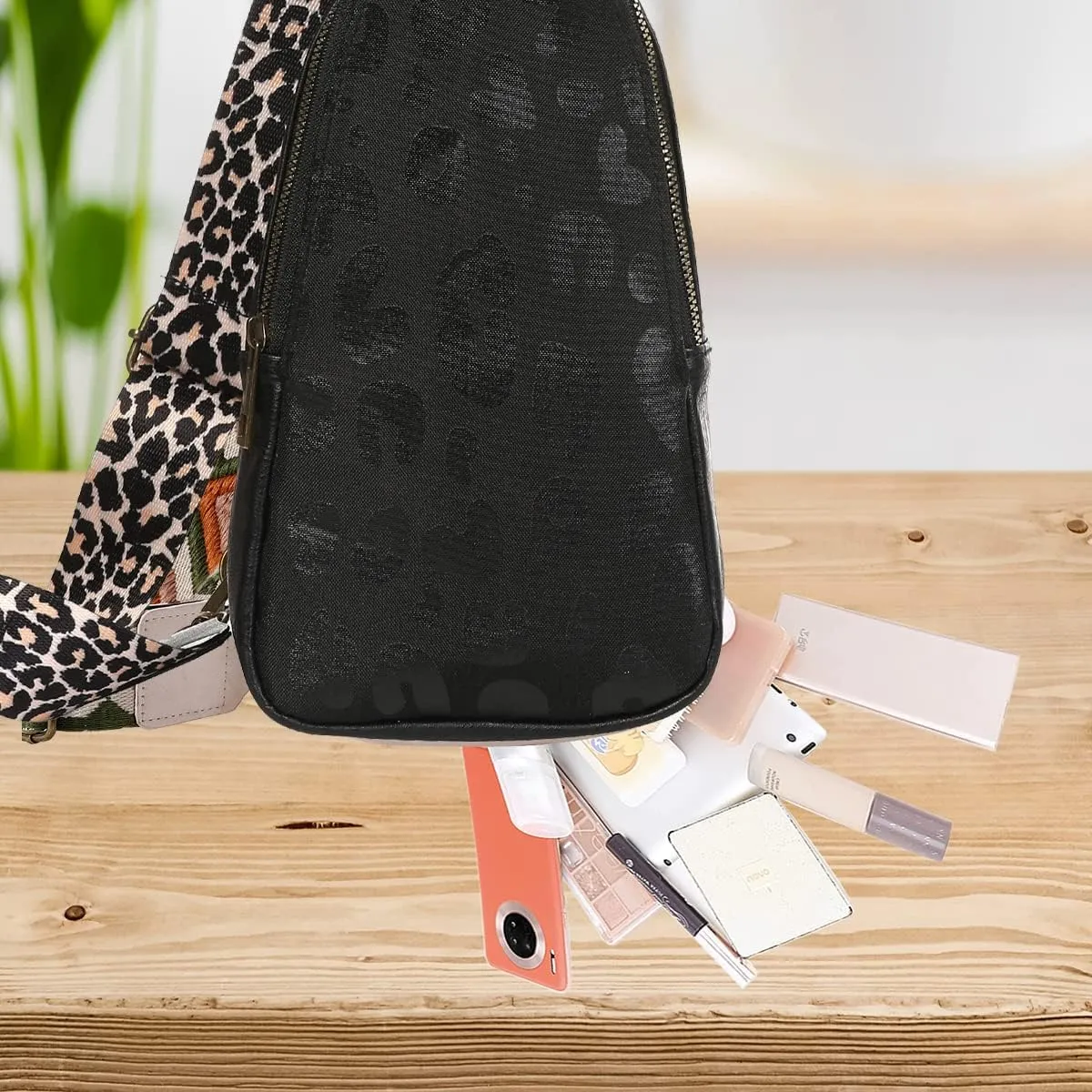 Sling Bag for Women Crossbody Sling Backpack Chest Bags with Leopard Strap Sash Purse for Traveling Hiking