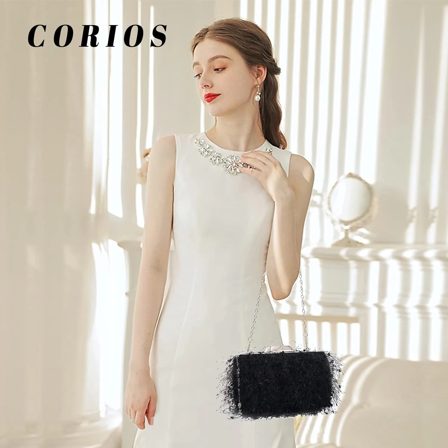 Small Clutch Purses for Women Fluffy Evening Bag