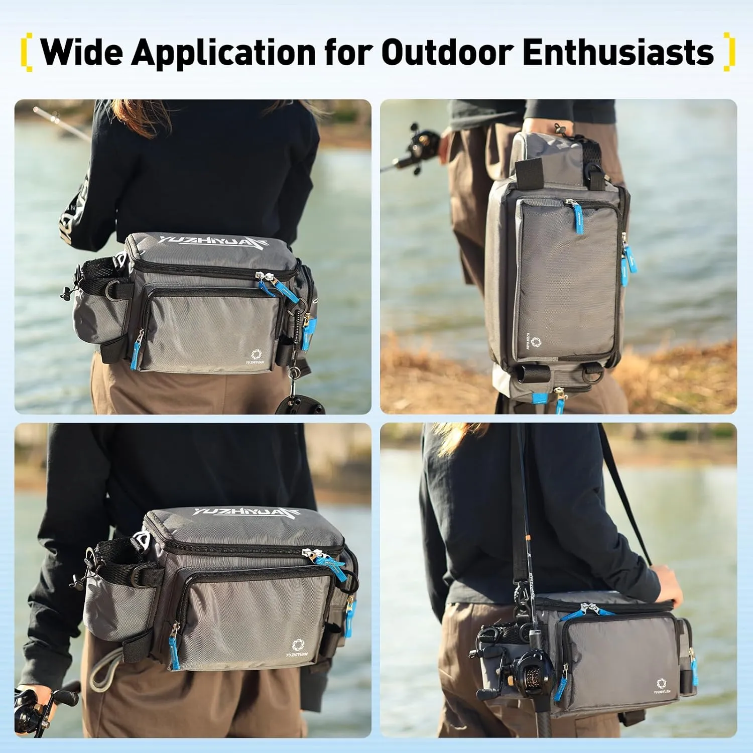 Small Fishing Bag with Rod Strap, Small Tackle Bag – Tackle Boxes & Gear,Portable & Lightweight, Move Freely, Cast Smoothly - Fishing Gifts for Men (Large - Dark Grey)