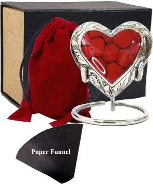 Small Love Heart Cremation Urn for Ashes | Mini Keepsake Funeral Ash Container for Human Remains with Display Stand, Velvet Carry Bag, Paper Funnel and Gift Box