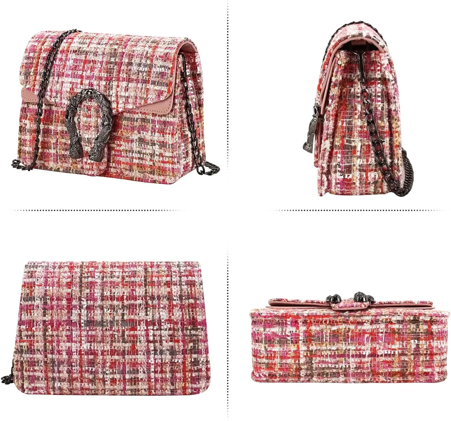 Small Quilted Crossbody Bag for Women Trendy Cute Ladies Shoulder Evening Bag Clutch with Chain Designer Tweed Purses