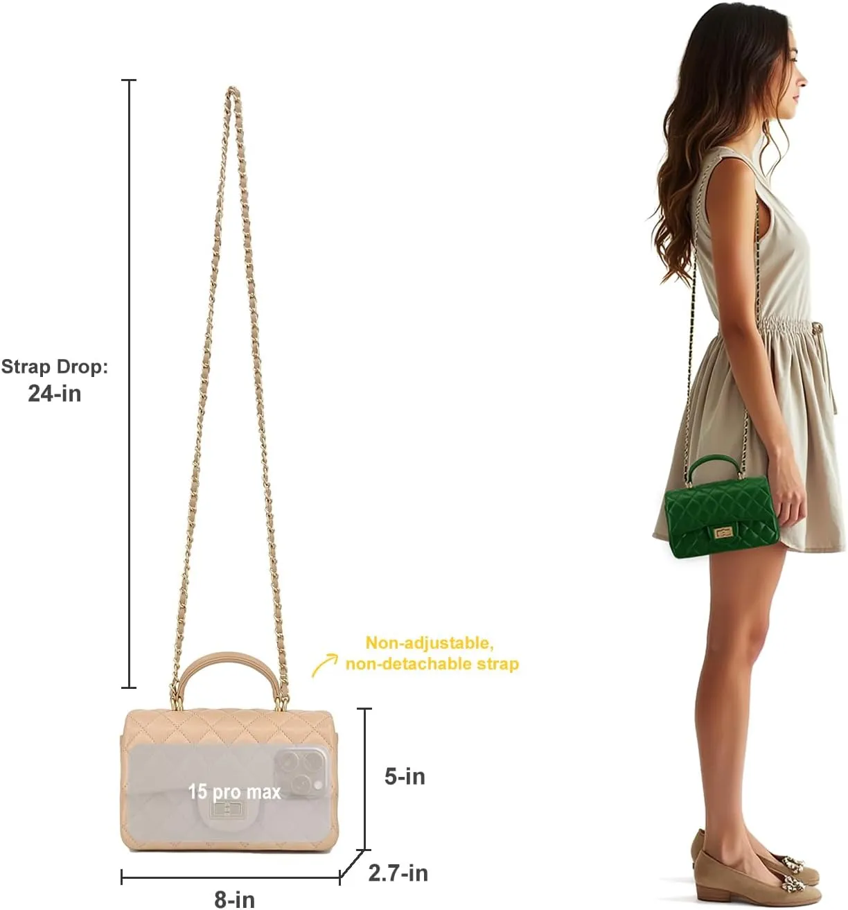 Small Quilted Crossbody Bags for Women, Genuine Leather Shoulder Bag w/Gold Chain Strap, Soft Mini Top Handle Flap Purse
