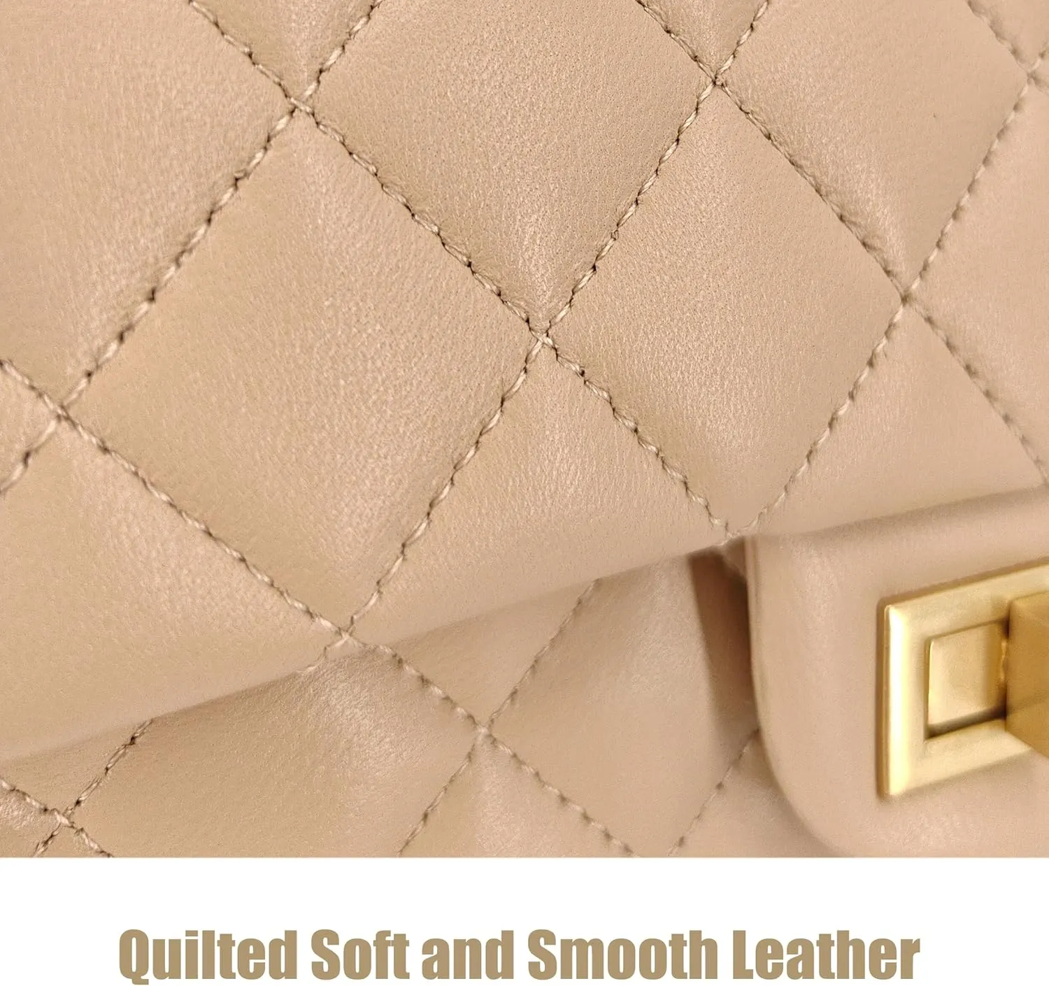 Small Quilted Crossbody Bags for Women, Genuine Leather Shoulder Bag w/Gold Chain Strap, Soft Mini Top Handle Flap Purse