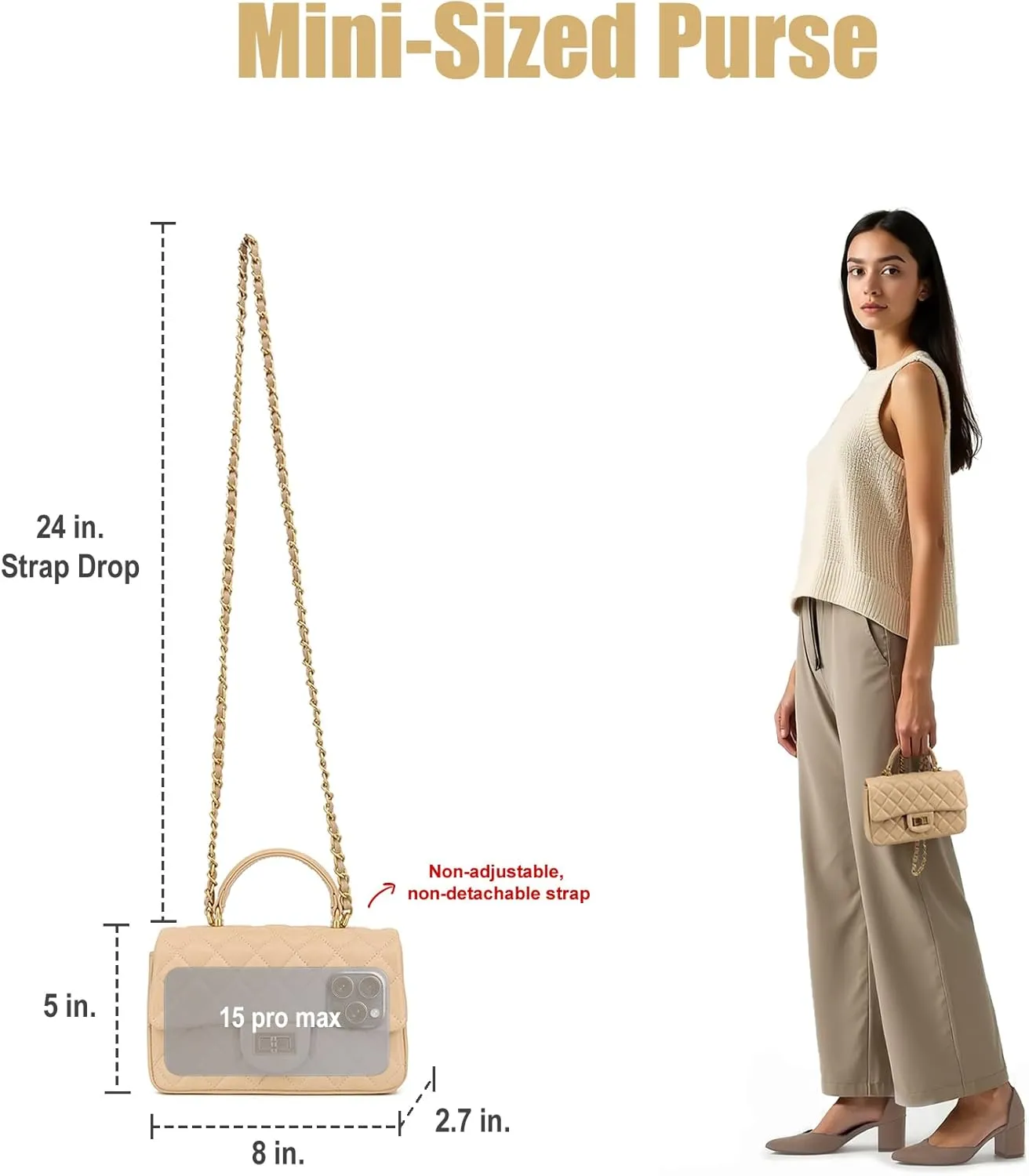 Small Quilted Crossbody Bags for Women, Genuine Leather Shoulder Bag w/Gold Chain Strap, Soft Mini Top Handle Flap Purse