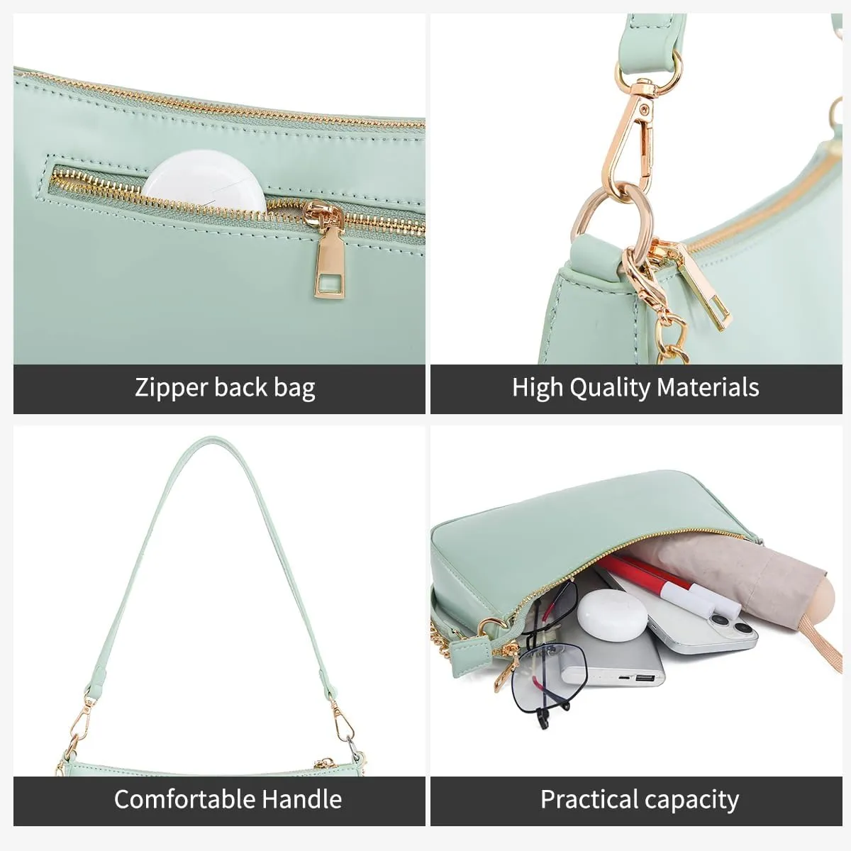 Small Shoulder Bag for Women Trendy Purse Retro Vegan Leather Hobo Purses Clutch Tote HandBags with Zipper Closure