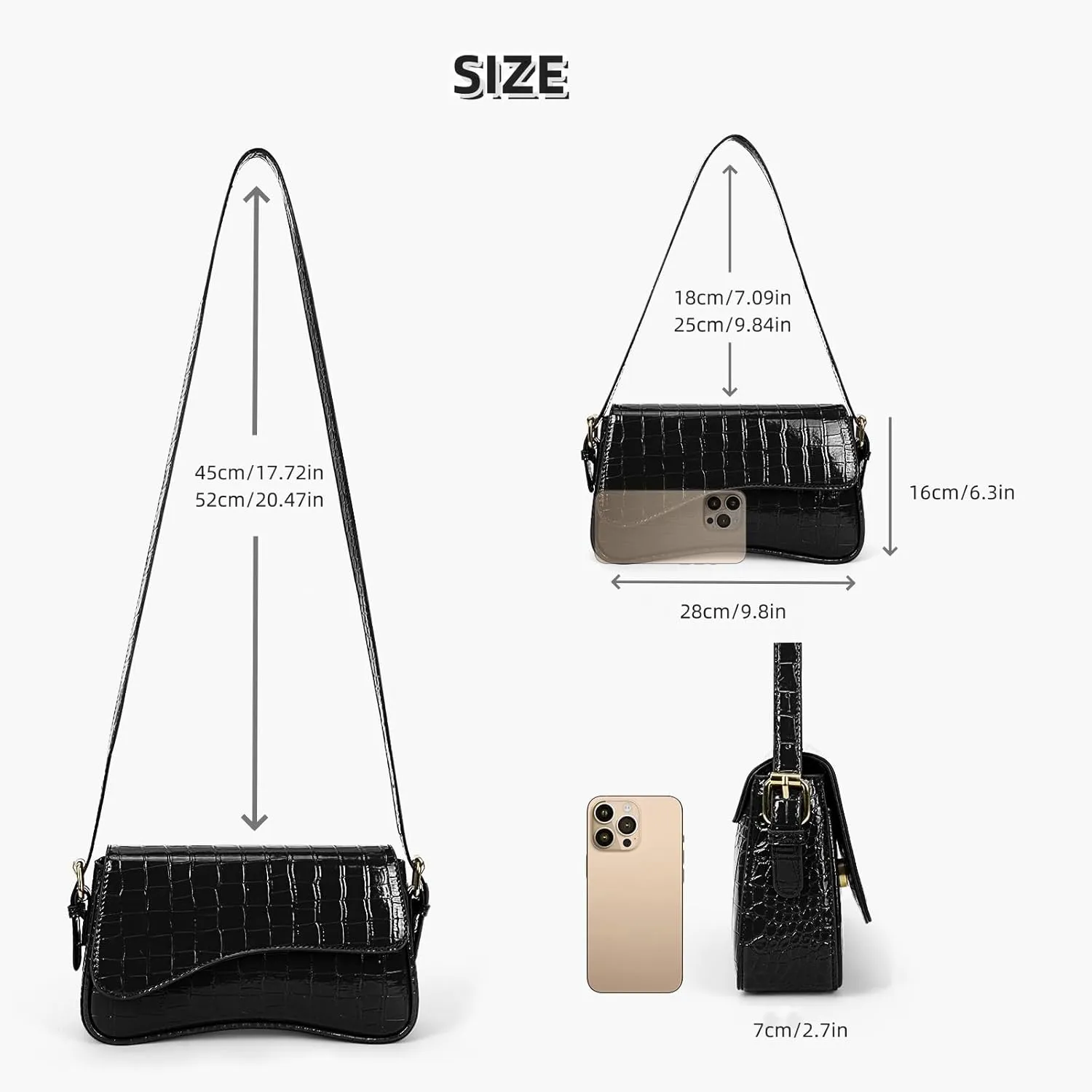 Small Shoulder Bag for Women,Y2K Purse,Crocodile Handbag Clutch Purse Classic Retro Crossbody Bag with Zipper Closure Satchel