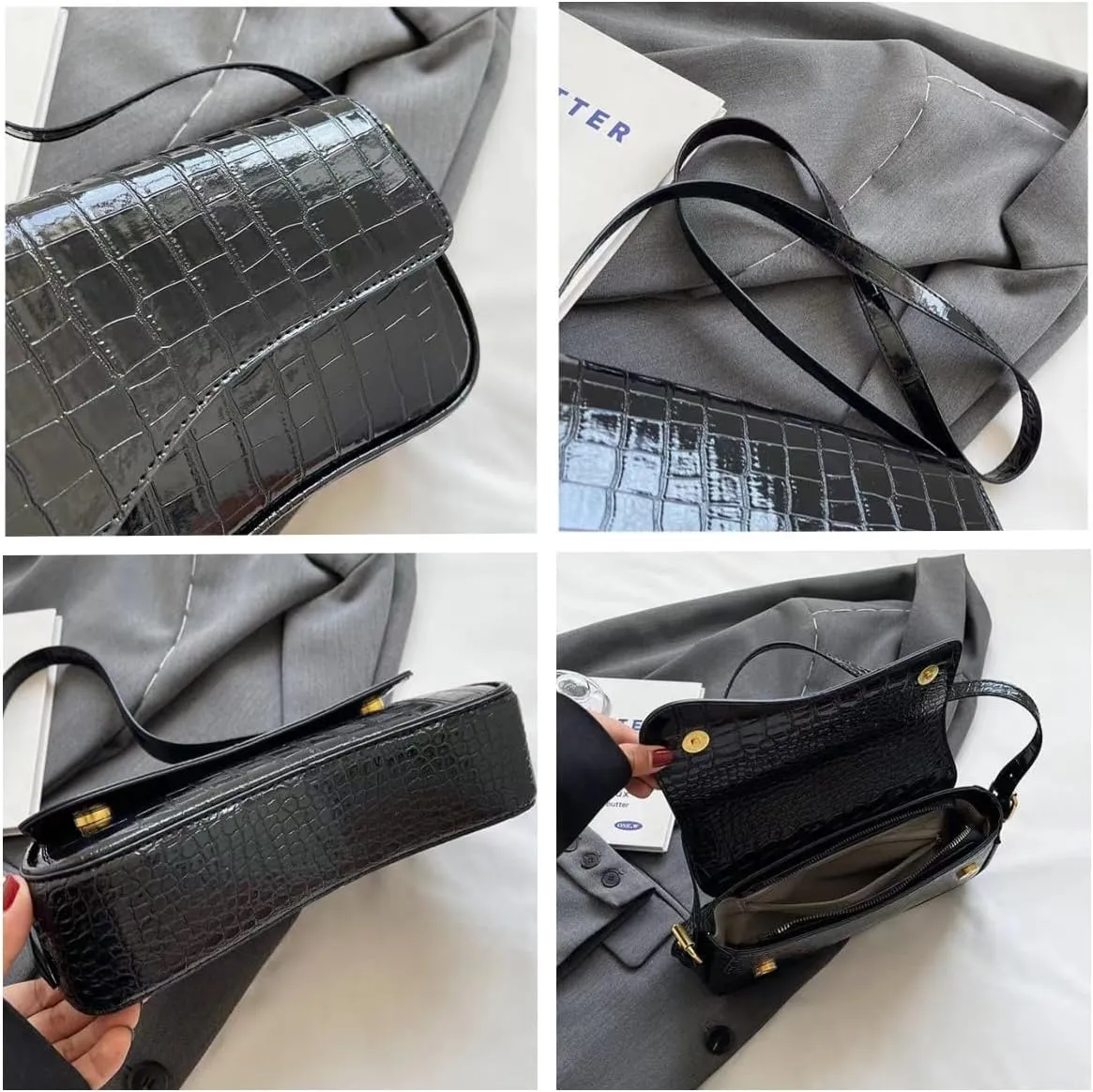 Small Shoulder Bag for Women,Y2K Purse,Crocodile Handbag Clutch Purse Classic Retro Crossbody Bag with Zipper Closure Satchel