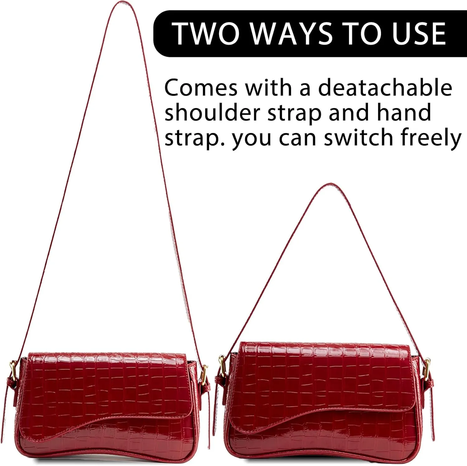 Small Shoulder Bags,Crossbody Purses for Women Vegan Leather Handbag Clutch Hobo Purse with 2 Removable Straps