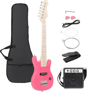 Smartxchoices 30" Inch Kids Electric Guitar with 5W Amp Cable Cord Pick Shoulder Strap Much More Guitar Combo Accessory Kit for Beginner Starter (Pink)