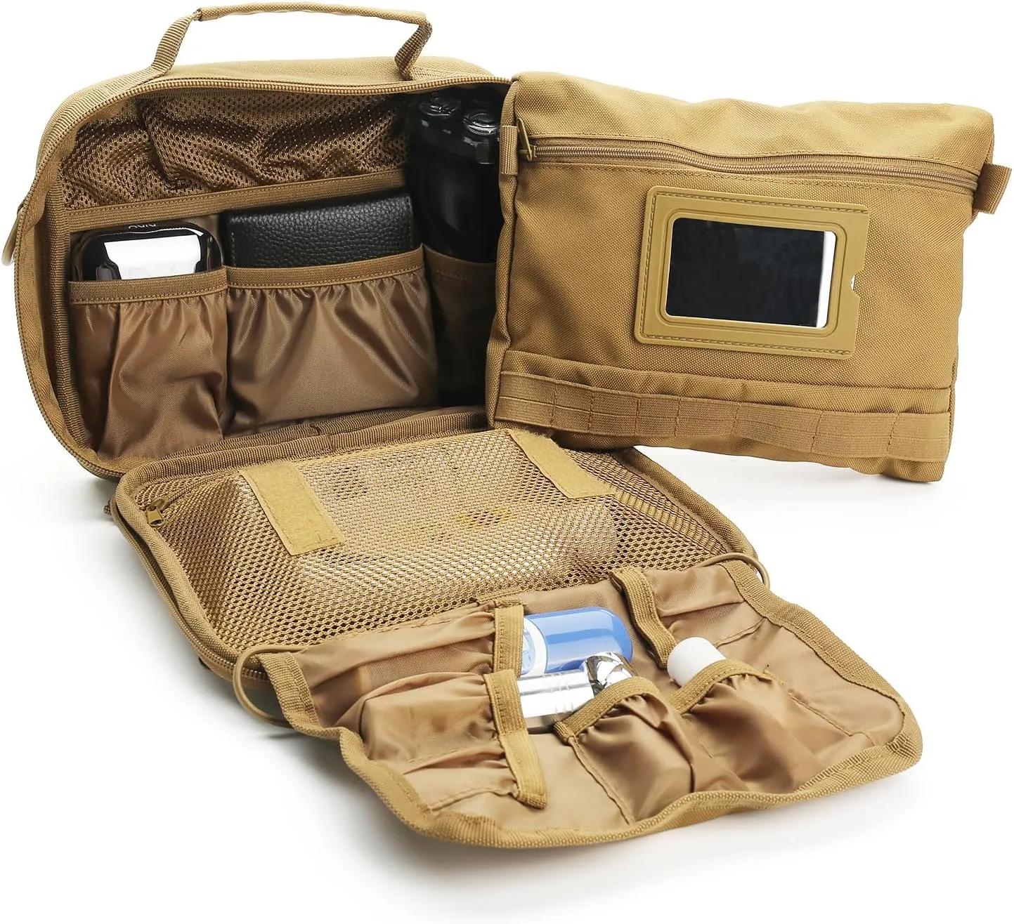 SMONT Tactical Toiletry Bag for Men, 9.5" Hanging Dopp Kit Shaving Hygiene Bag for Traveling Bathroom