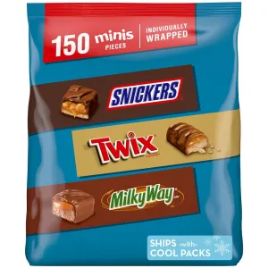 SNICKERS, TWIX, & MILKY WAY Minis Chocolate Candy Bars Variety Pack, 150 Ct Bulk Bag