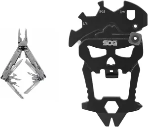 SOG PowerAccess Deluxe 21-in-1 Heavy Duty Stainless Steel Multi-Tool Bundle with MacV 12-in-1 Keychain Multi-Tool