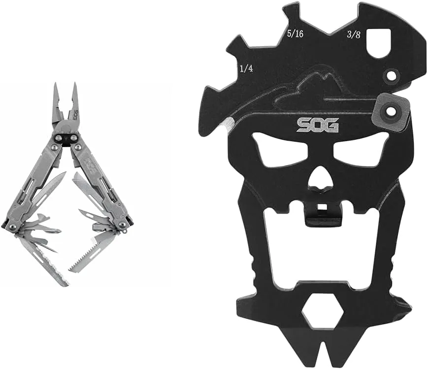 SOG PowerAccess Deluxe 21-in-1 Heavy Duty Stainless Steel Multi-Tool Bundle with MacV 12-in-1 Keychain Multi-Tool
