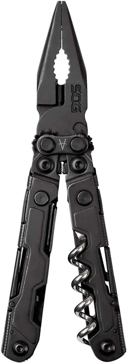 SOG PowerLitre Mini Utility Multi-Tool w/ 19 Lightweight Tools, Compact 5 Inch Long Utility Tool with Knife, Screwdriver, Hex Bit Holder, Black