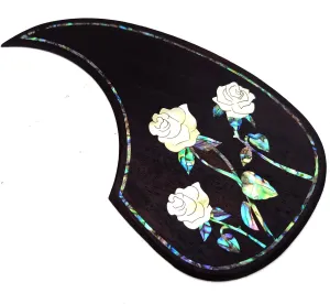 Soild Wood Acoustic Guitar Pickguard with Solid Wood Inlaid Inlaid Abalone Flower Self-adhesive for Martin D-45 for Taylor Guitar or 40-43 Inches Classical Folk Acoustic Guitar Scratch Plate (15)