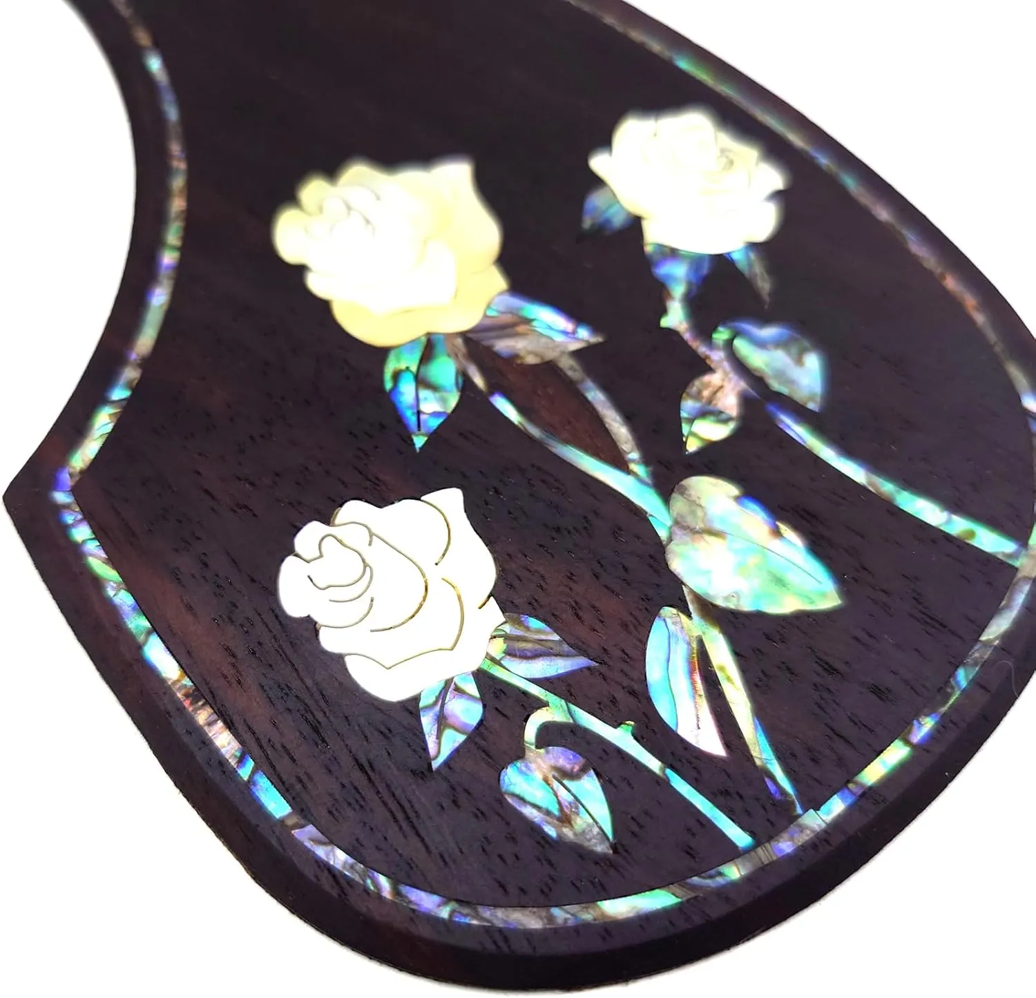 Soild Wood Acoustic Guitar Pickguard with Solid Wood Inlaid Inlaid Abalone Flower Self-adhesive for Martin D-45 for Taylor Guitar or 40-43 Inches Classical Folk Acoustic Guitar Scratch Plate (15)