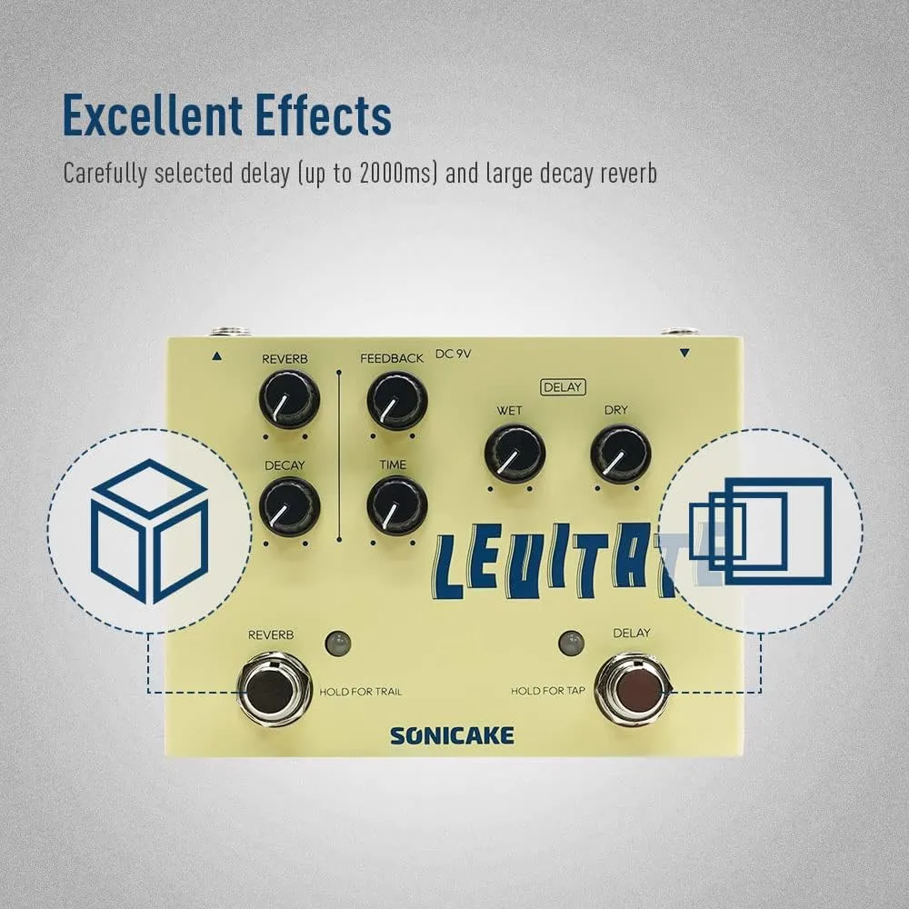 SONICAKE Delay Reverb 2 in 1 Guitar Effects Pedal Digital Levitate