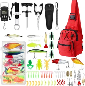 Sosation 134 Pcs Fishing Tool Kit Fishing Gear and Equipment for Men Adults, Include Hook Remover, Pliers Kit, Tackle Box with Tackle Included, Lures, Lip Gripper, Weigh Scale