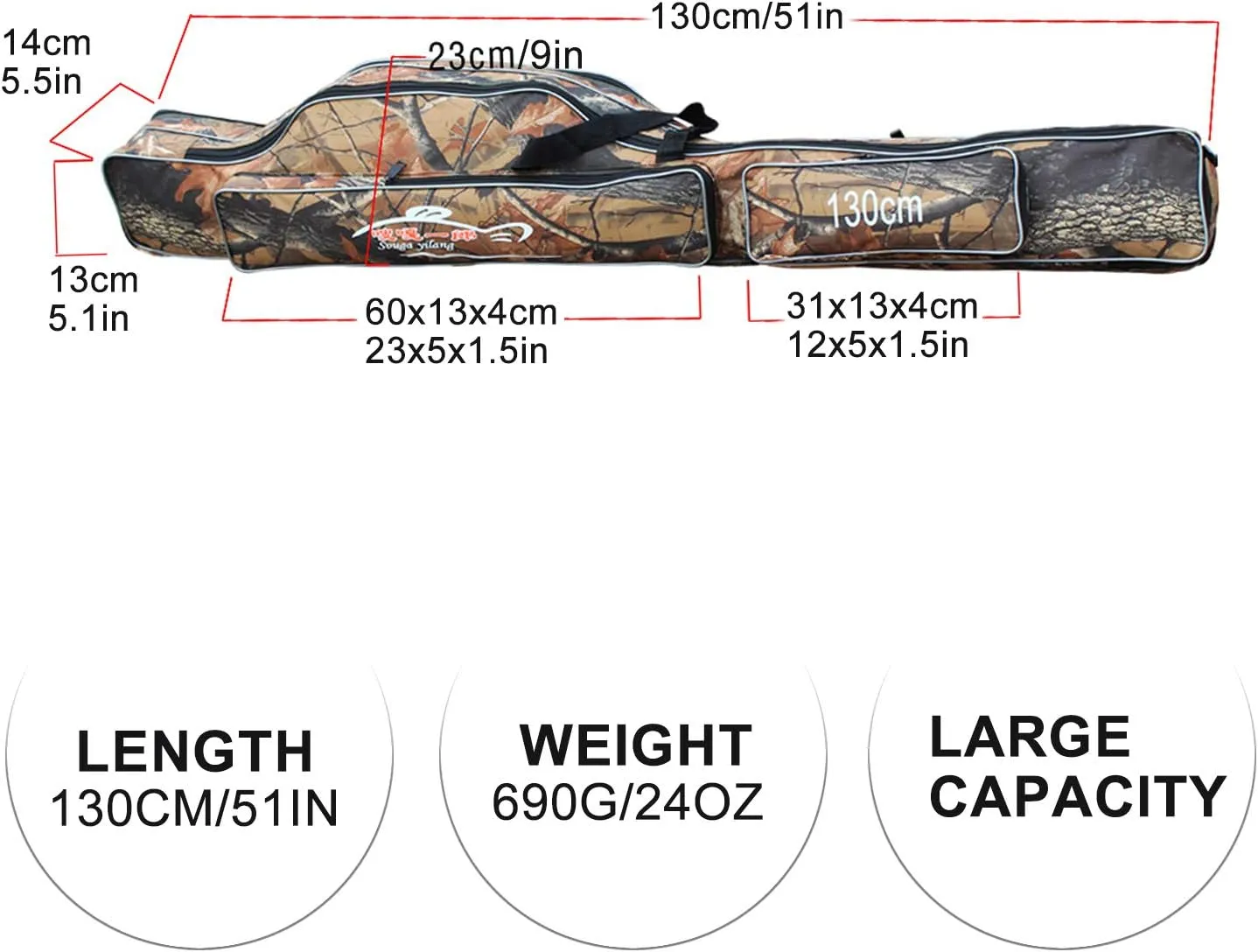 Sougayilang Folding Fishing Rod Case Organizer Pole Storage Bag Rod Reel Tackle Carrier Fishing Rod Bag Fishing Case