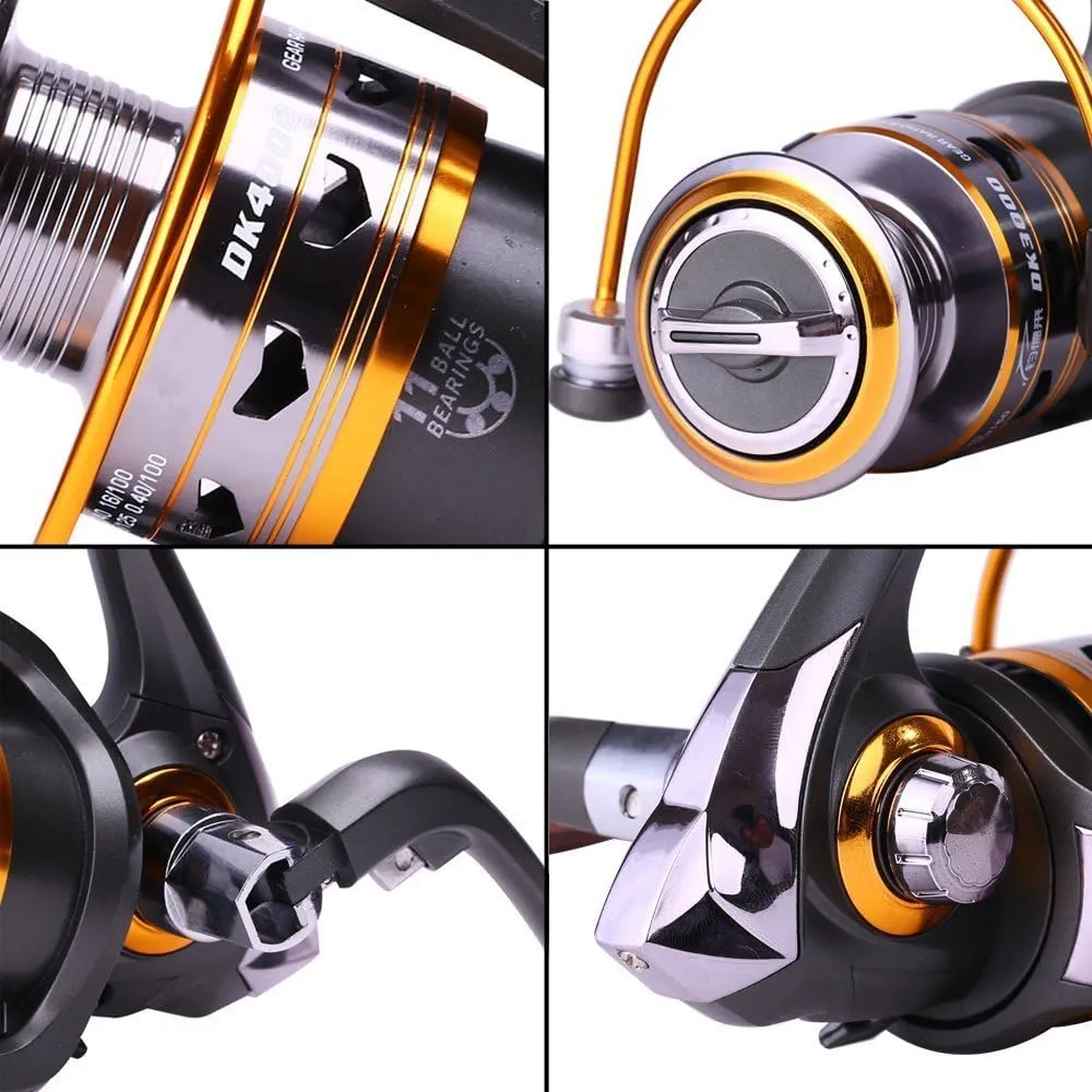 Sougayilang Spinning Fishing Reels with Left/Right Interchangeable Collapsible Wood Handle Powerful Metal Body 5.2:1/5.1:1 Gear Ratio Smooth 11BB for Inshore Boat Rock Freshwater Saltwater Fishing