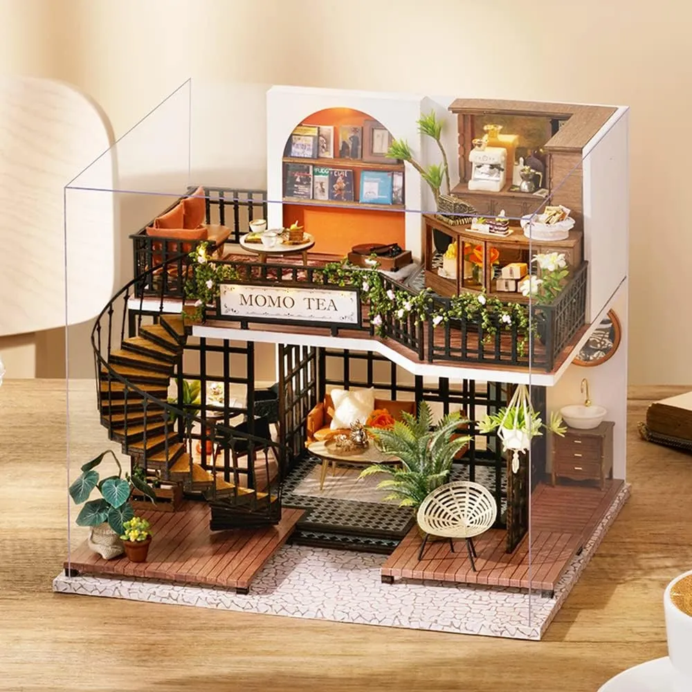 Spilay DIY Miniature Dollhouse Wooden Furniture Kit,Handmade Mini Modern Villa Model with Dust Cover and Music Box,1:24 Scale Creative Doll House Toys Best Birthday Gift for Friend Adult Lover LV001