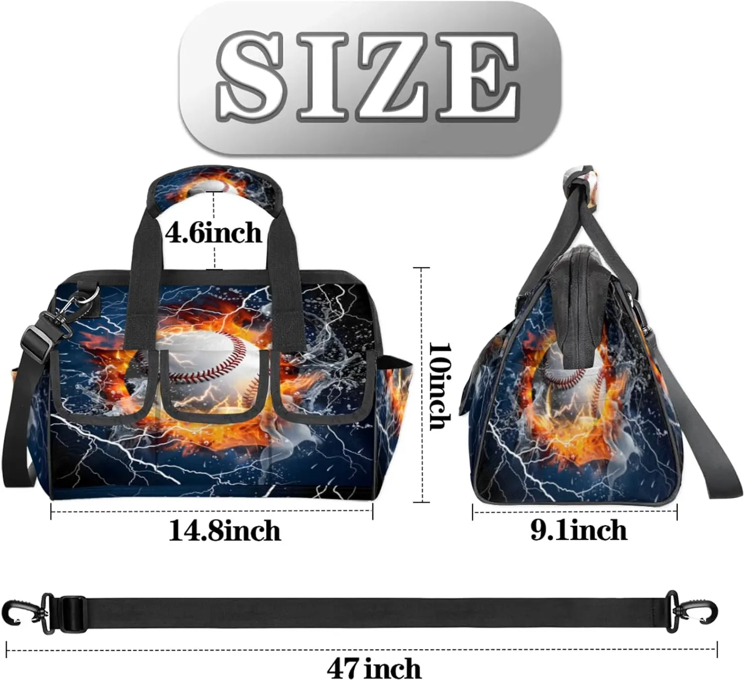 Sports Baseball Themed Heavy Duty Tool Bags for Men and Women 14.8 Inch, Soft Wide Mouth Tool Tote Organizer Bag with Adjustable Shoulder Strap