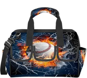 Sports Baseball Themed Heavy Duty Tool Bags for Men and Women 14.8 Inch, Soft Wide Mouth Tool Tote Organizer Bag with Adjustable Shoulder Strap