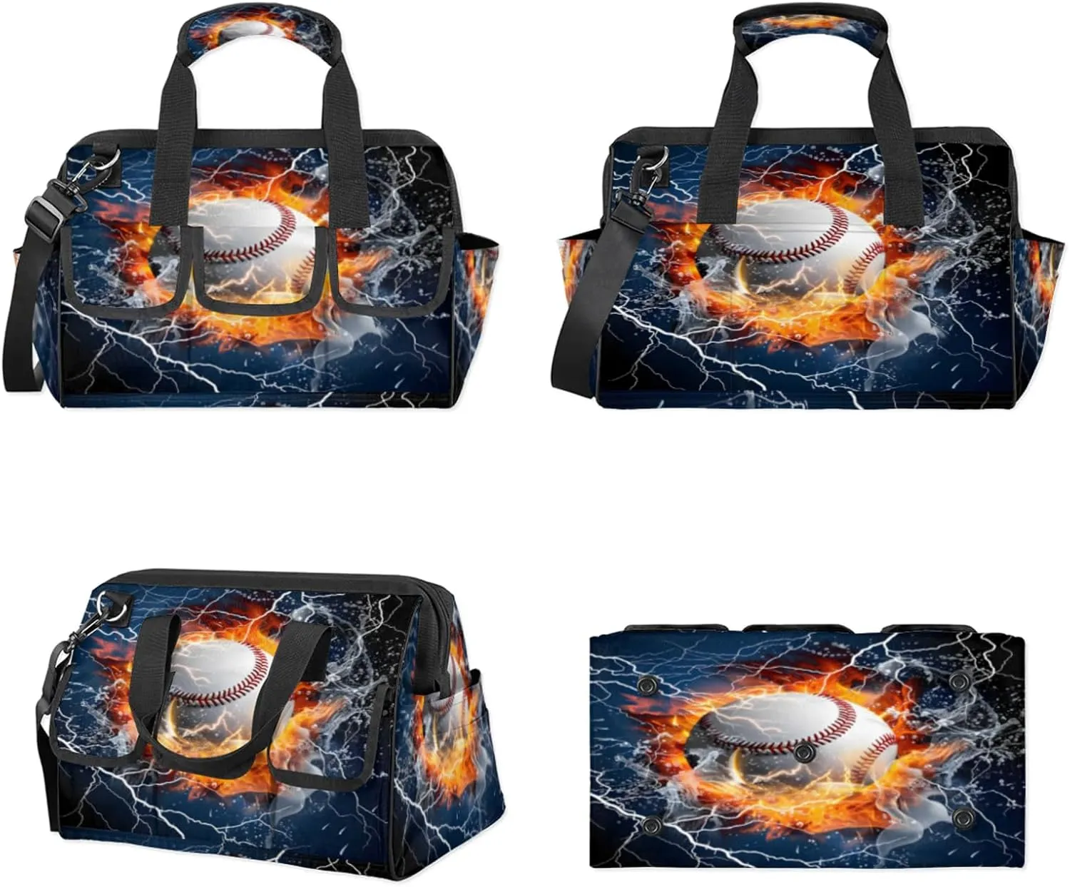 Sports Baseball Themed Heavy Duty Tool Bags for Men and Women 14.8 Inch, Soft Wide Mouth Tool Tote Organizer Bag with Adjustable Shoulder Strap